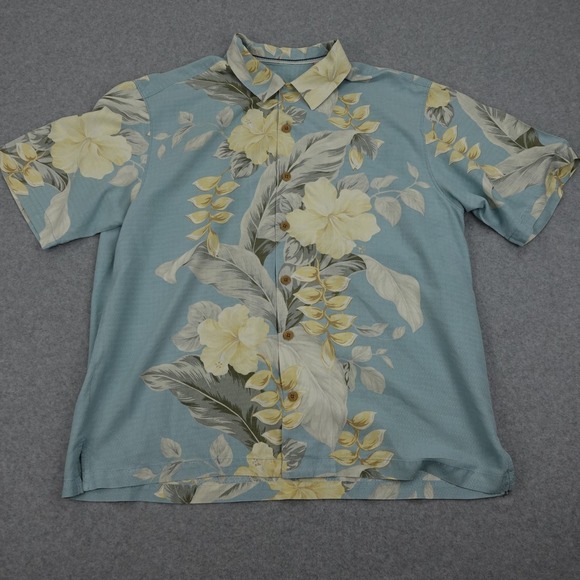Tommy Bahama 100% Silk Men's L Floral Print‎ Button Up Short Sleeve Casual Shirt - Picture 1 of 5